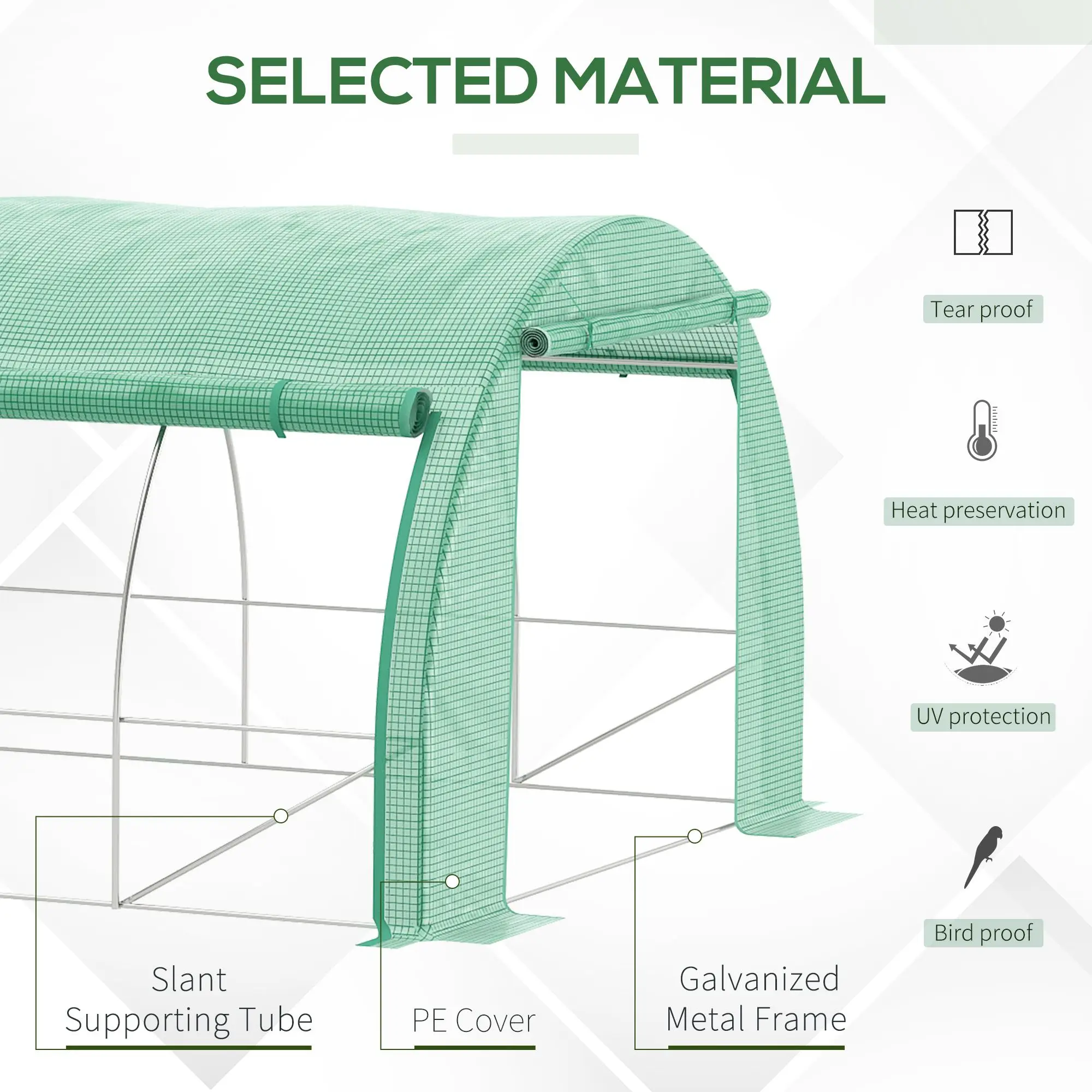 6 X 3 X 2 m Polytunnel Greenhouse Pollytunnel Tent W/ Steel Frame Green