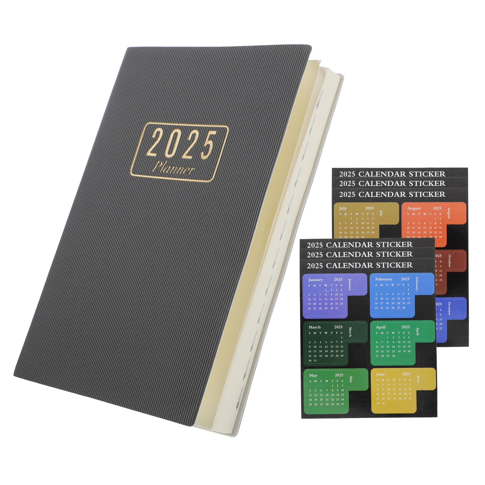

1 set 2025 Planner Notebook Daily Monthly Agenda Portable Organizer Thick Paper Artificial Cover Students Office Workers