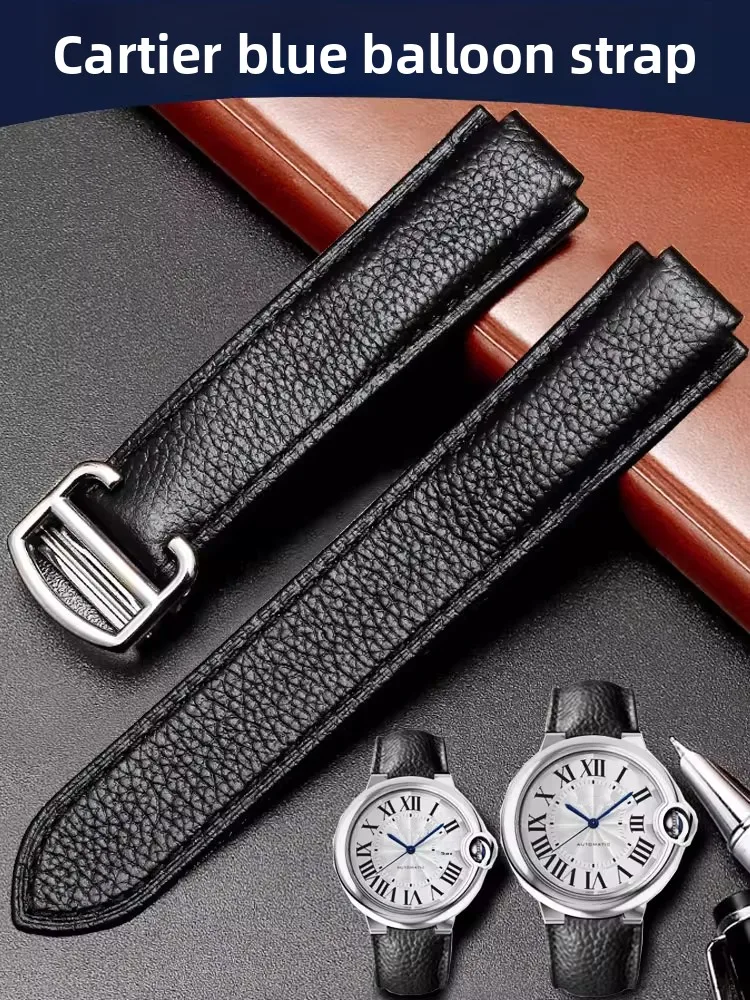 حزام ساعة من الجلد الطبيعي لخزان كارتييه الأزرق بالون ناعم ومريح بنمط ليتشي ملحقات حزام الساعات 18 × 11 مم 20 × 12 مم