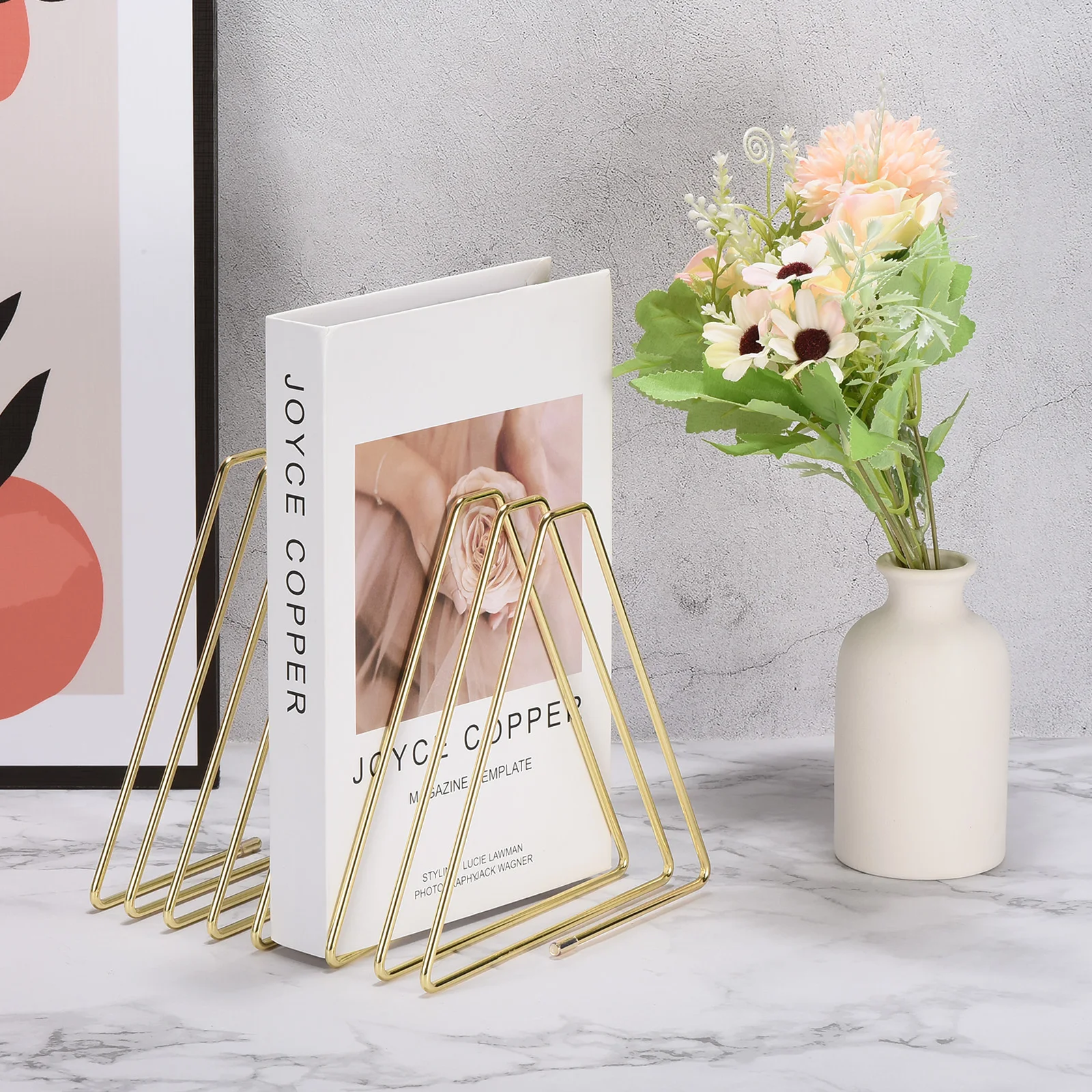 1/2Pcs Triangle Desktop Holder Rack 7 Slots Metal Wire Stand for Vinyl Record Album Magazine Book File Organizer Golden Tone