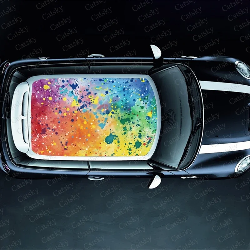 Random Rainbow Splats Car Roof Sticker Wrap Racing SUV Accessories Packaging Painted PVC Custom Car Graphic Decal