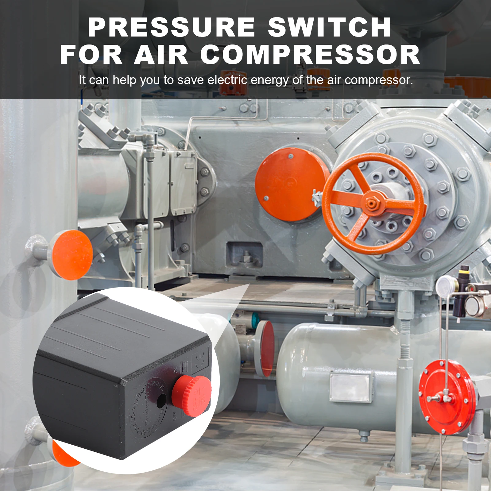 

Pressure Control Valve 240V Air Compressor Switch Heavy Duty Black 175PSI Max Voltage Unload Energy Saving