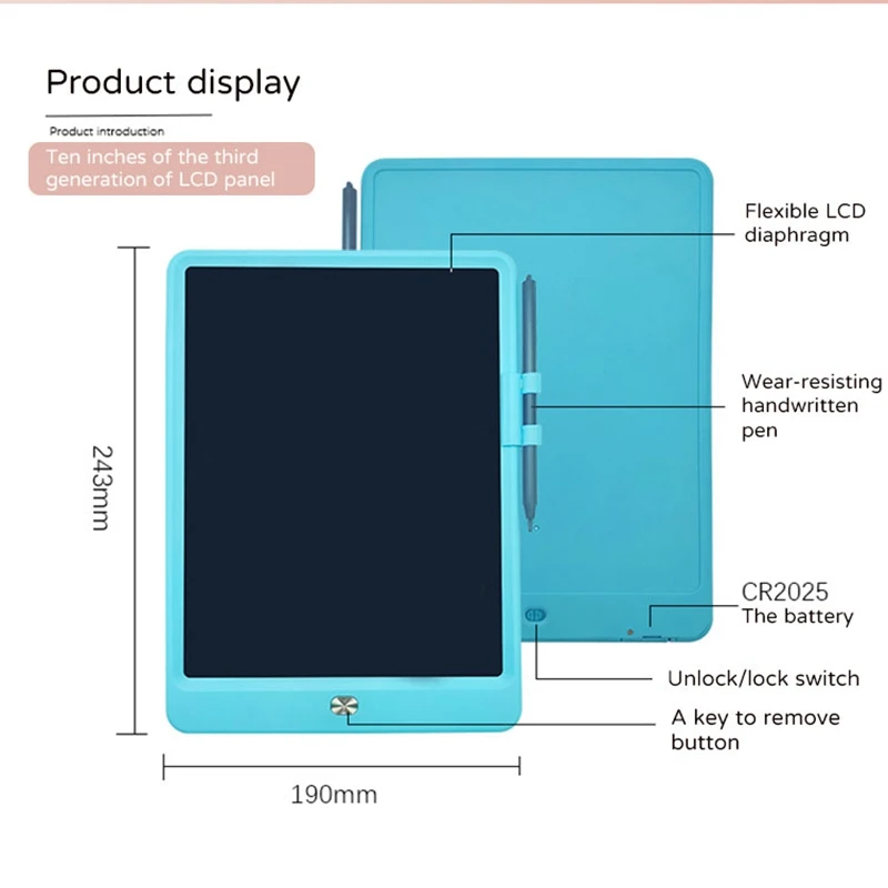 Tablet de desenho LCD para crianças, brinquedos infantis, ferramentas de pintura, placa de escrita eletrônica, educacional, 10"