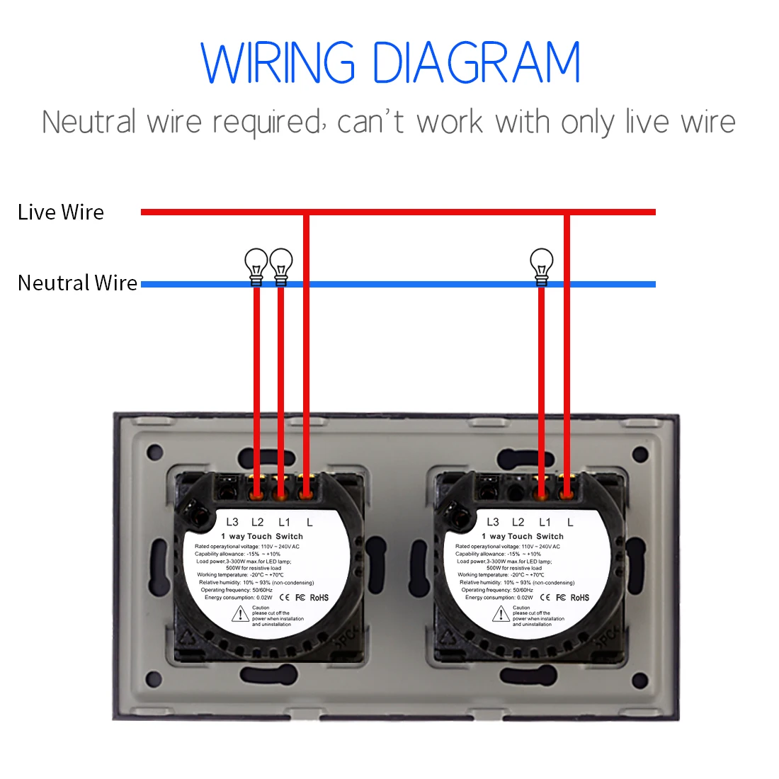 Bingoelec Wall Light Sensor Switches 2 with 1 Gang Touch Switch EU Tempered Black White Crystal Glass Panel 158mm