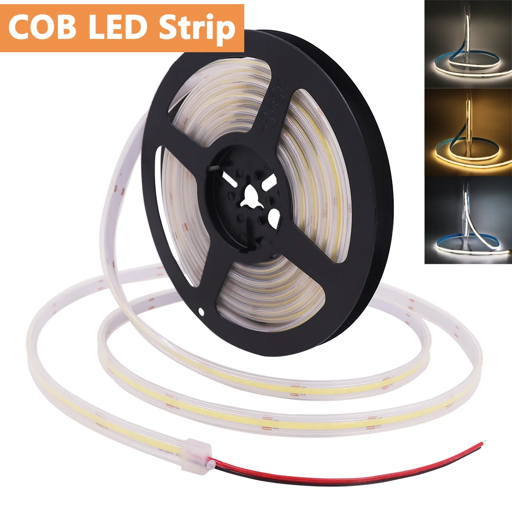 IP67 Waterproof COB LED Strip Light 320 384 480 528 LEDs Flexible LED Tape 12V 24V FOB Light Bar 3000K 4000K 6000K Linear Rope