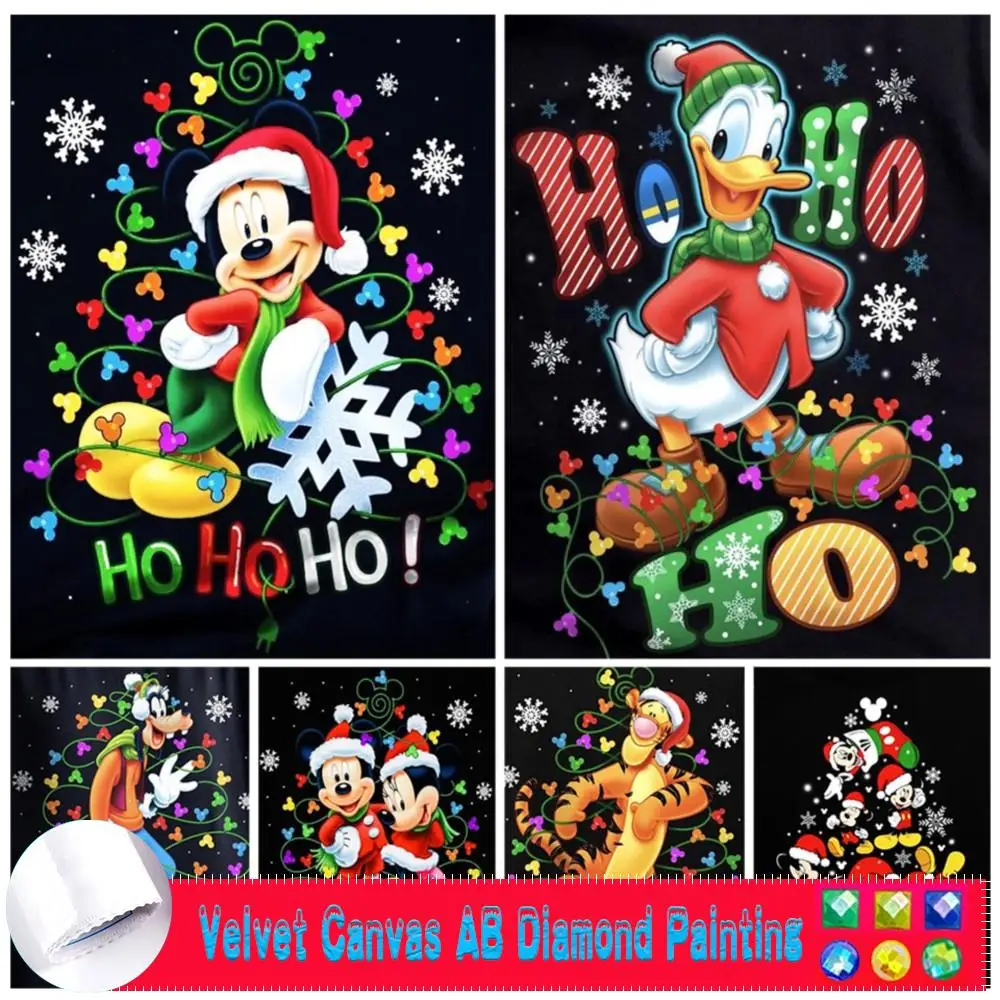 5D Disney Mickey Mouse AB Velvet Canvas Diamond Painting Christmas Full Diamond Embroidery Mosaic Picture Art Cross Stitch Kits