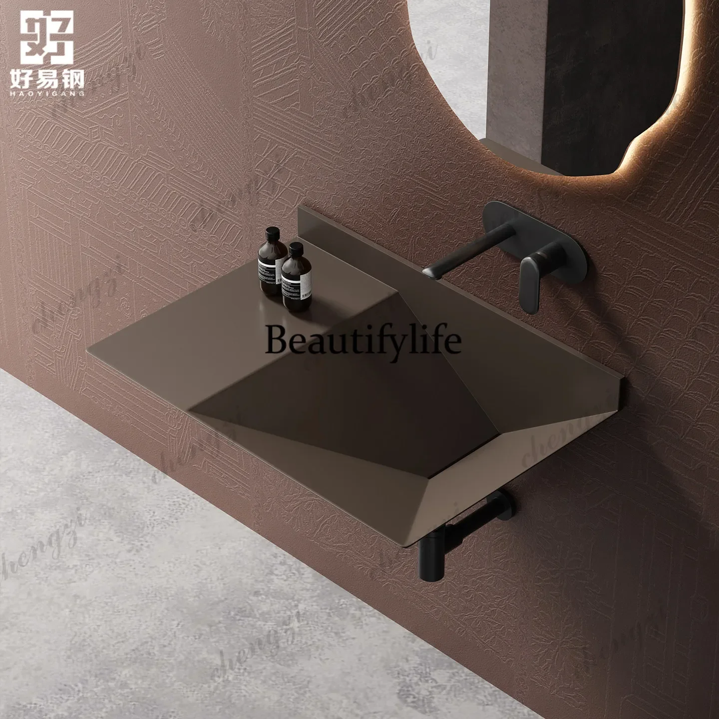 DD182Stainless steel wall-mounted washbasin Creative hotel bathroom Washbasin Wall-mounted extended washbasin