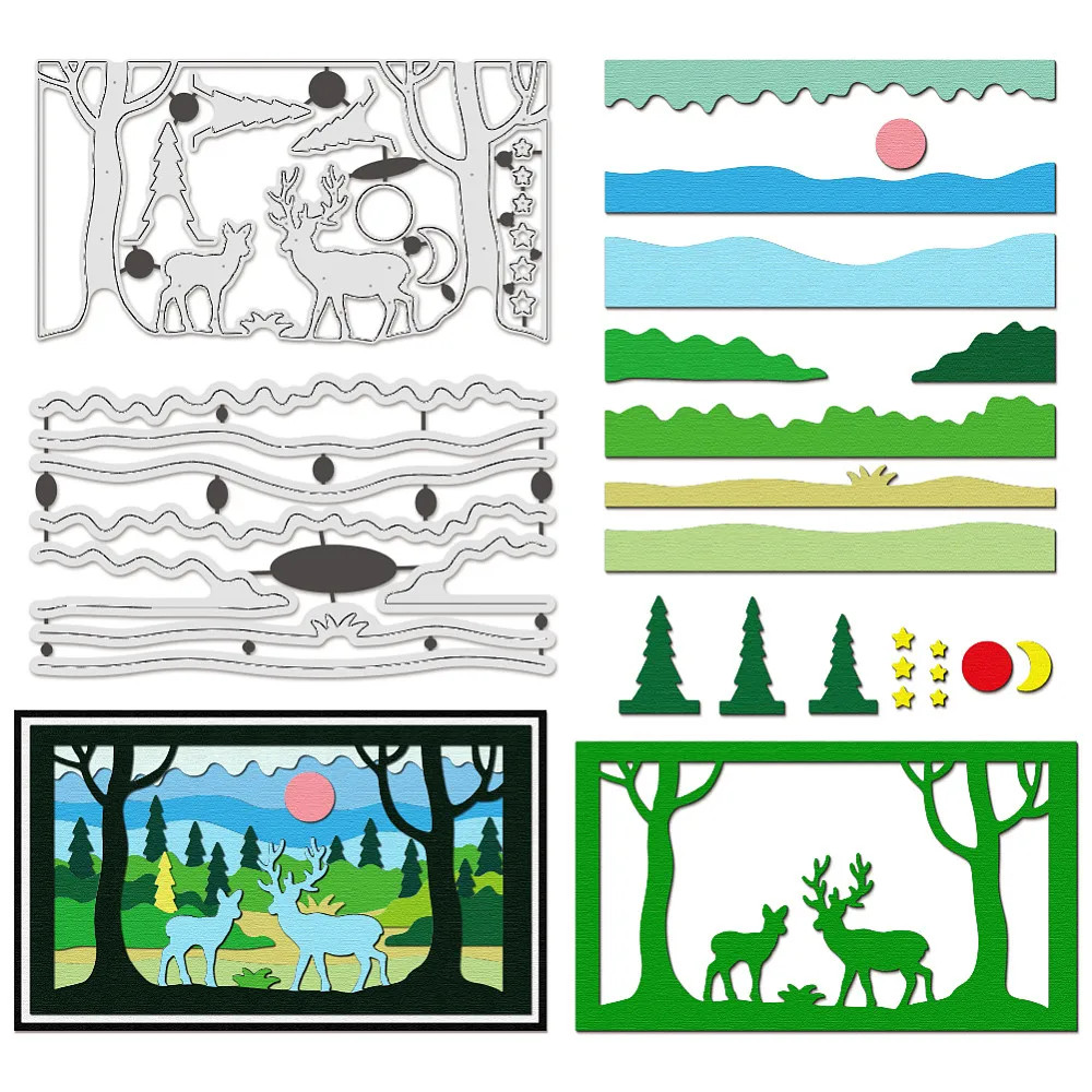 Schneideformen aus Kohlenstoffstahl mit Waldmotiv für DIY-Scrapbooking, Fotoalbum, dekorative Prägung, Papierkarte, Hirsch