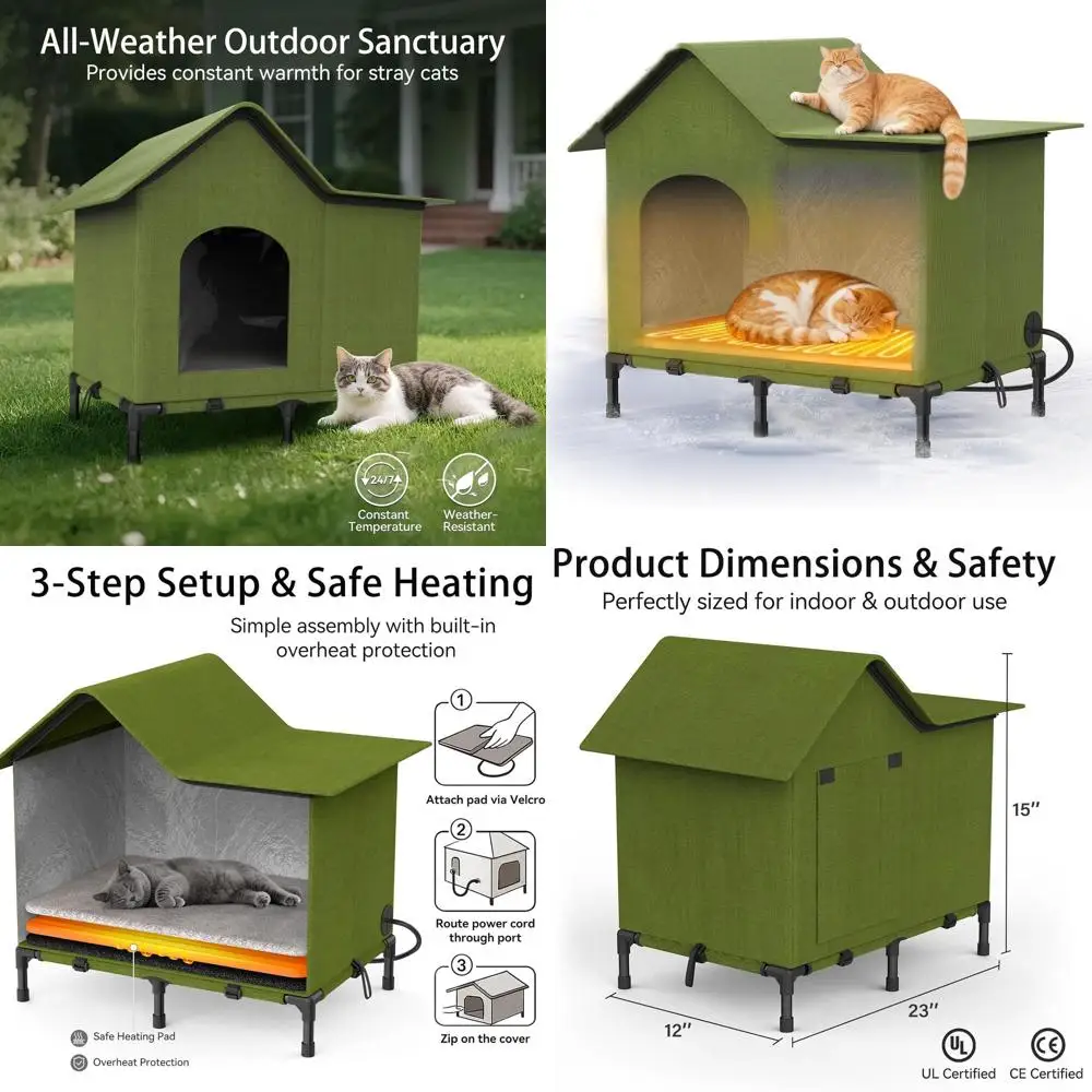 

Изолированное приподнятое притулок для кошек на открытом воздухе — всепогодный зимний притулок для бродячих кошек, подходит для двора, крыльца или гаража, легко