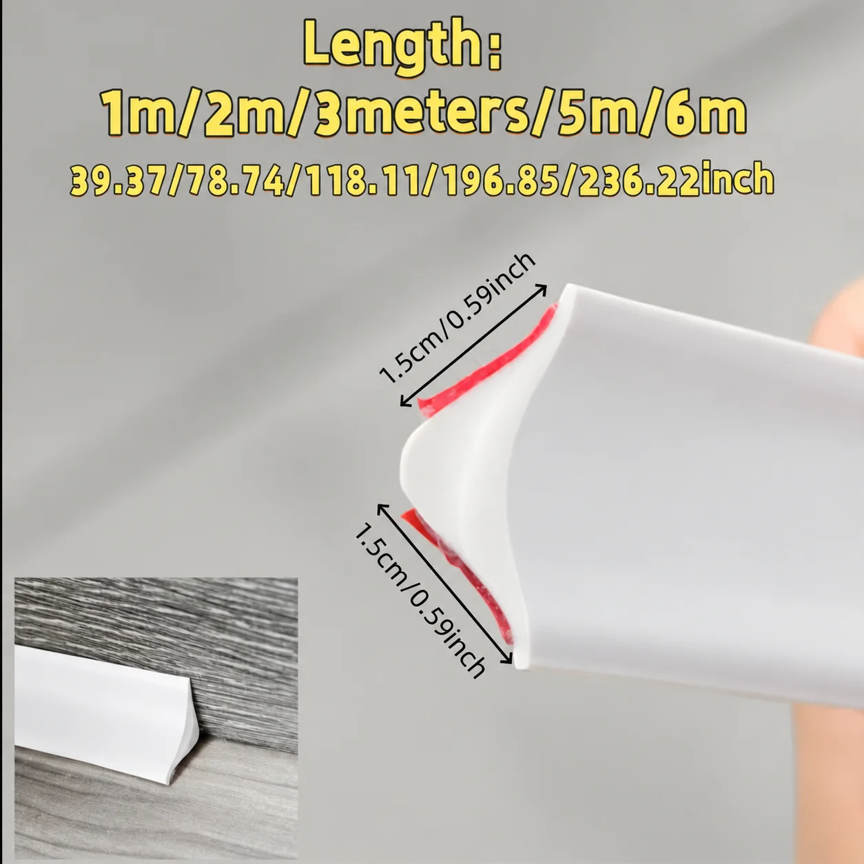1pc 1\2\3\5\6m white Durable Silicone Round Molding Trim Peel and Stick Caulk Strip Flexible Door Bottom Seal Strip Floor Edge