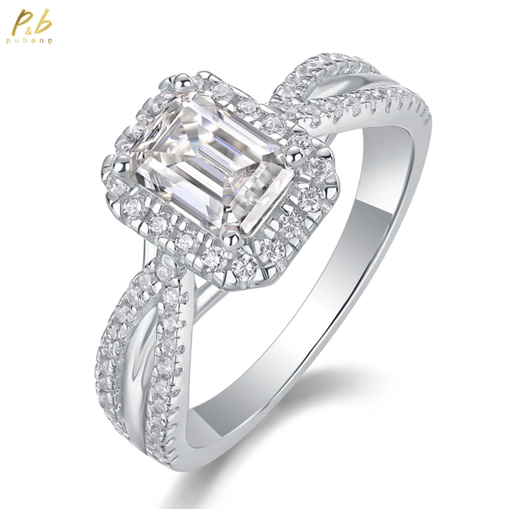 

PuBang Fine Jewelry 925 Sterling Silver VVS1 3EX D Color Emerald Cut 1 CT Real Moissanite Diamond Gem Wedding Engagement Rings