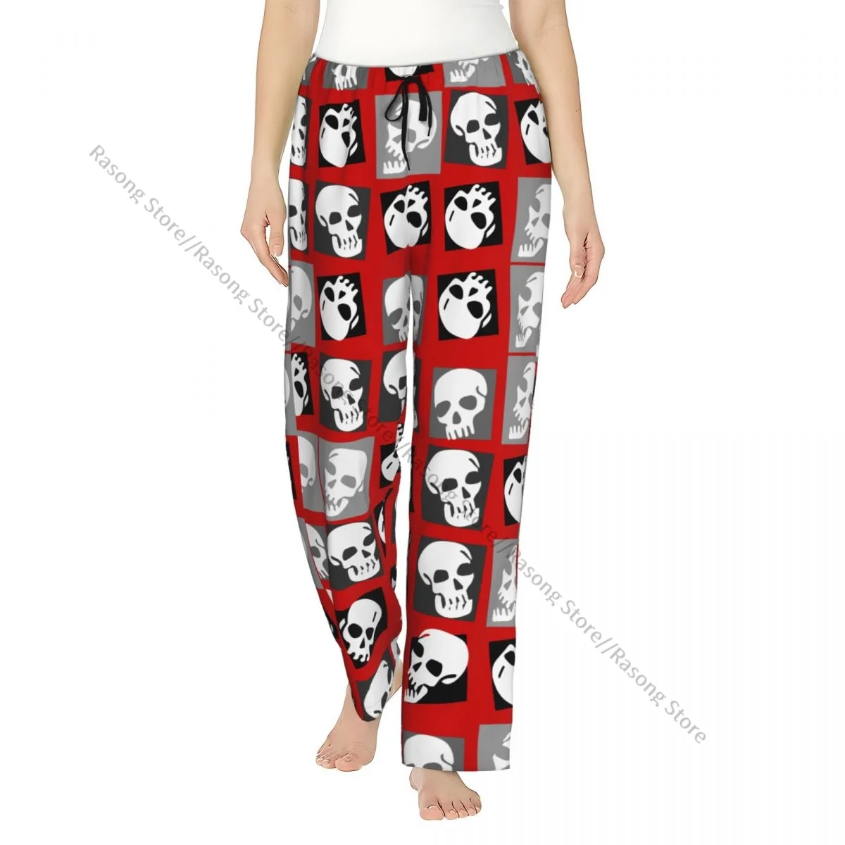 

Geometric Cool Skulls Halloween Flannel Pajama Pants for Women Soft Warm Sleep Pants with Elastic Waistband