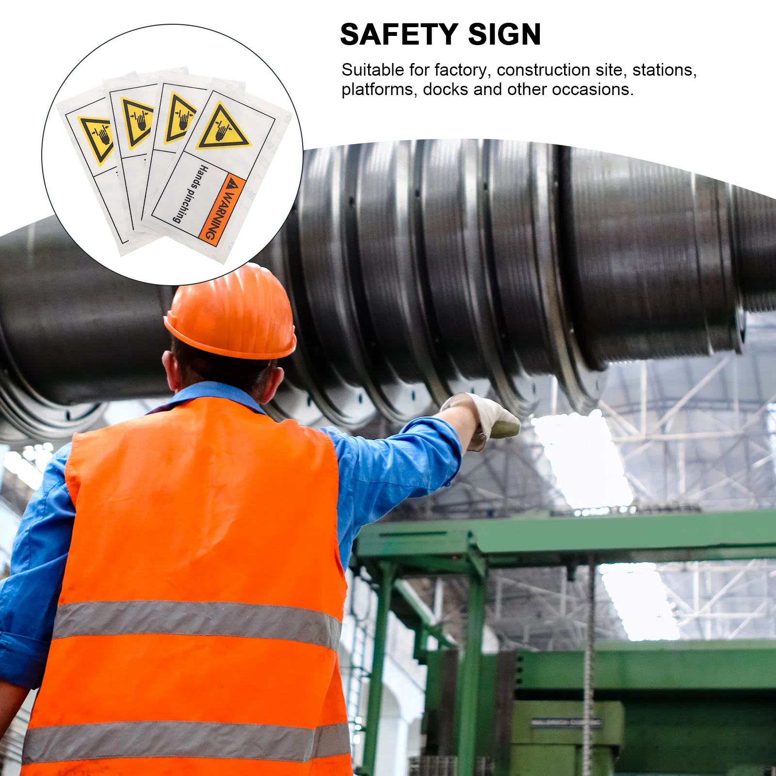 4 Pcs Stickers Warning Sign Machinery Equipment Hand 14X75X02CM Hands Injury Safety