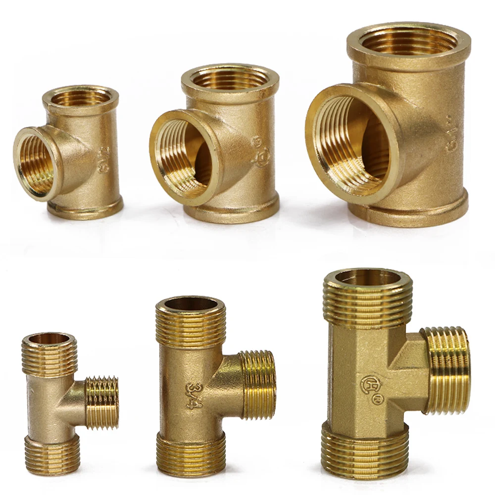 

1/2" 3/4" 1" Female x Male Brass Tee Copper Adapter for DIY Garden Watering Irrigation Fittings Extender Connect Repair Coupler