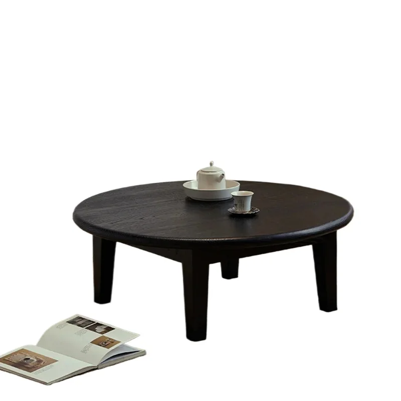 Handmade Wooden Solid Wood Tea Table Wabi-Sabi round Stand Zen Bay Window Coffee Table Boutique Style