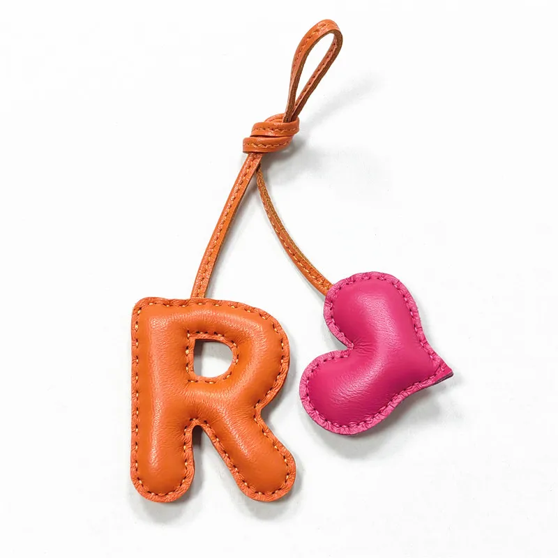 New Genuine Sheepskin English Letter R And Heart Charm Accessories Fashion Character Alphabet Keychain Pendant Bag Car Pendant