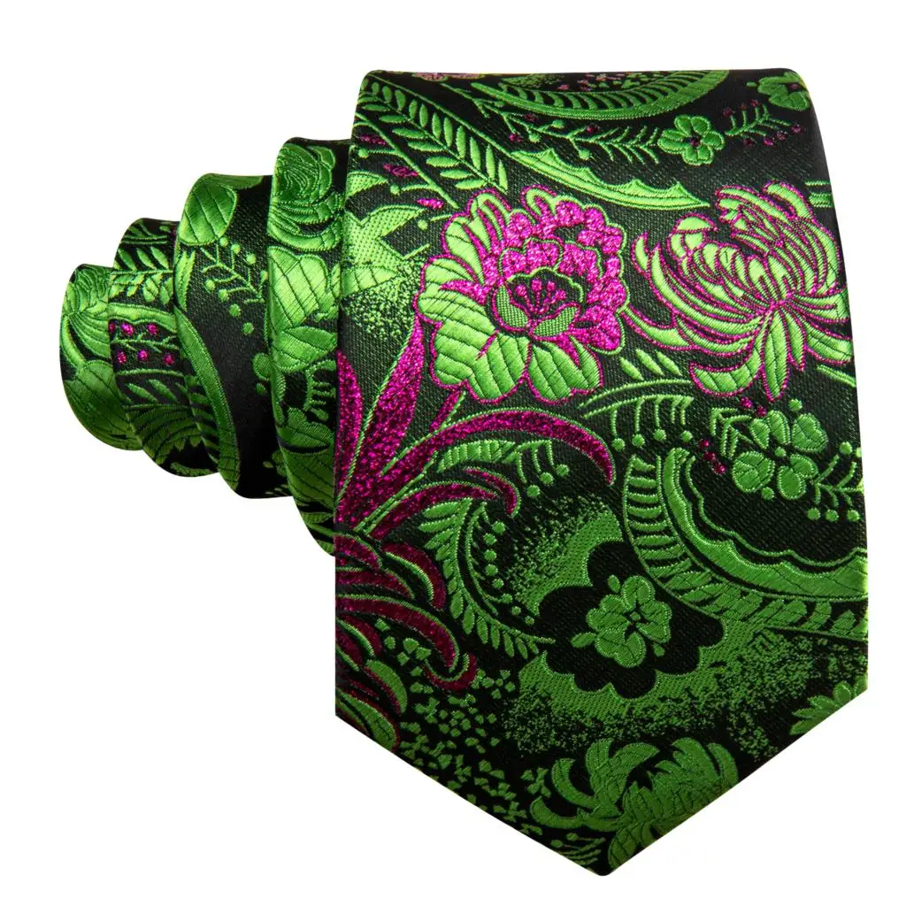 Elegante Multi Floral Seide Herren Krawatte Einstecktuch Manschettenknöpfe Set Jacquard Blume Krawatte Für Männliche Hochzeit Business Party Event Barry.Wang – Detail 15