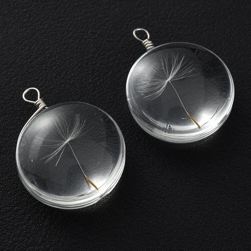 2pcs Transparent Round Dried Flower Dandelion Glass Charms Clear Daisy Hibiscus Blossom Pendant for Jewelry Making