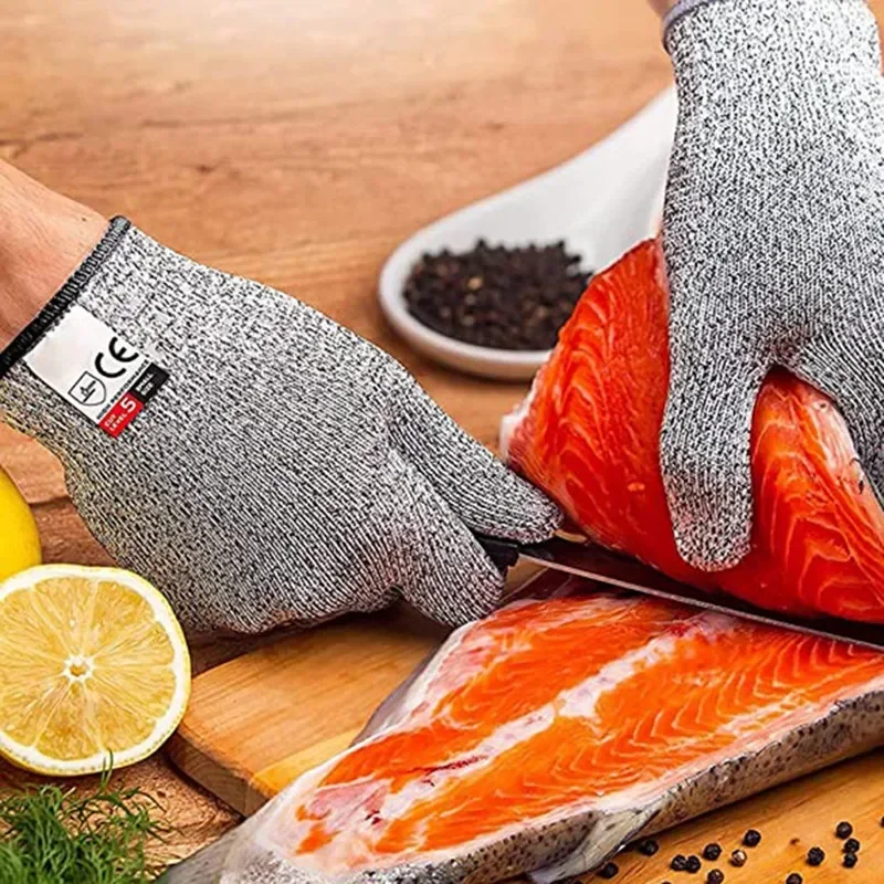 Guantes de seguridad HPPE nivel 5, resistentes a cortes, color gris, nivel anticorte, trabajo, jardín, carnicero, jardinería, guardamanos, herramienta de cocina