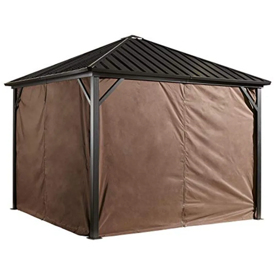 

Outdoor gazebo accessories set of 4 brown 10' x 10' curtains for Dakota-style structures, polyester fabric, UV-resistant, rust-