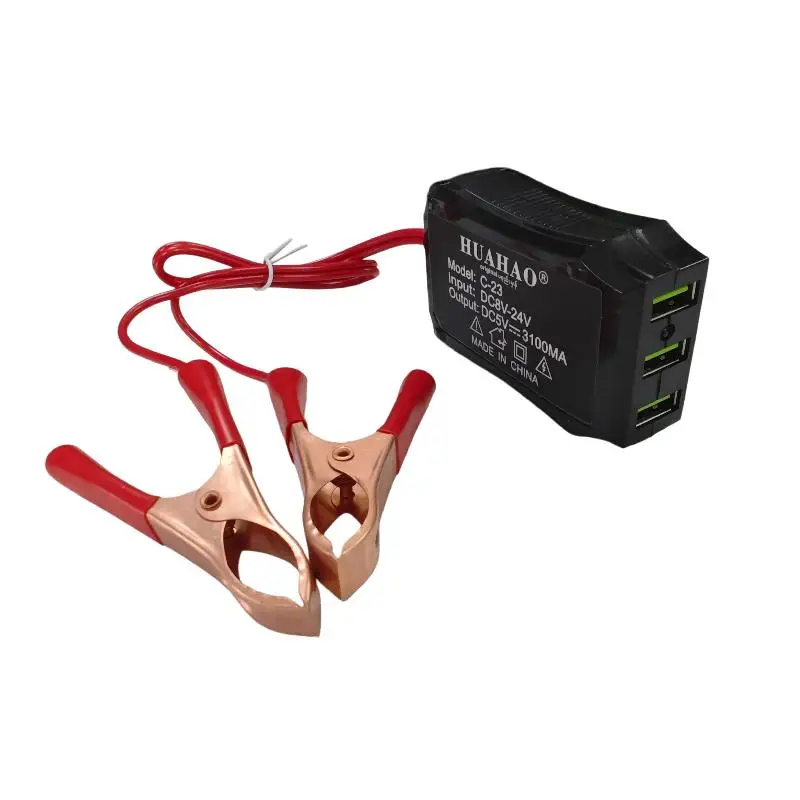 Battery Clip Charger Adapter: 12V/24V To 5V 3USB Charging Port Cellphone Tablet Laptop Emergency