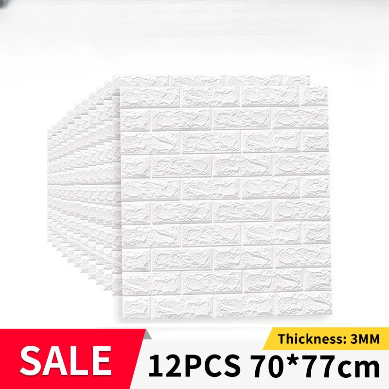 4/8/12PCS Self Adhesive Foam Wallpaper Waterproof 3D Brick Wall Panel Living Room Brick Stickers Bedroom Brick Papers Home Decor