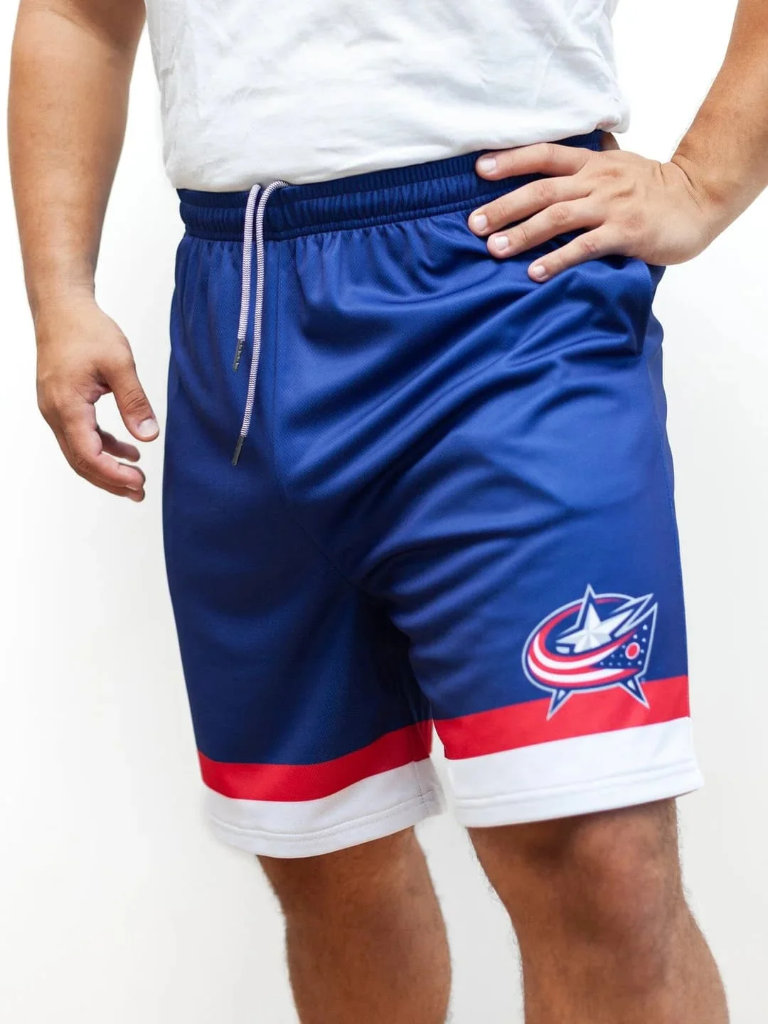 Retro Washington Capitals Eagle Logo Ice Hockey Shorts Men Black Blue Gold White Stripes Breathable Training Fan Shorts