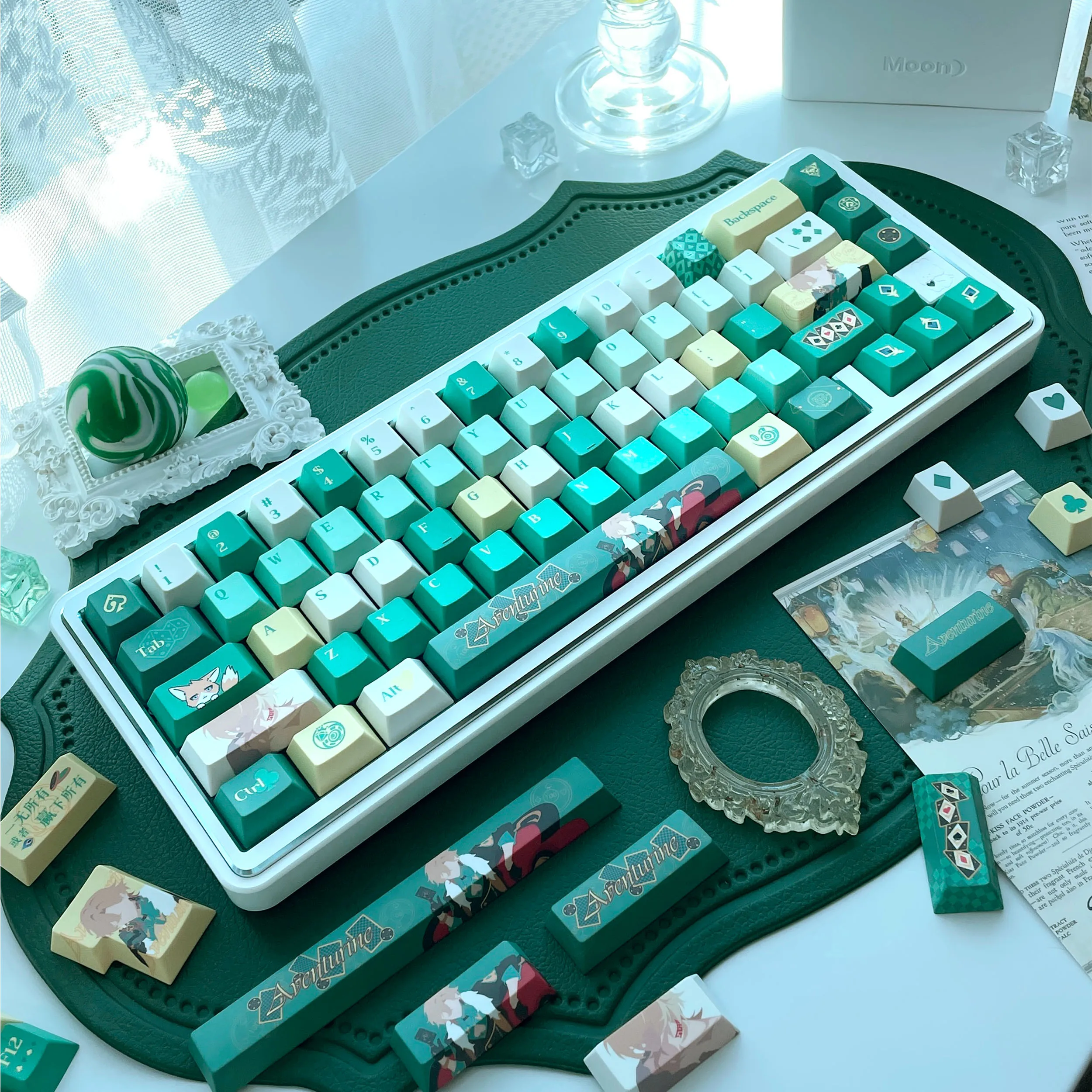130 Keys Honkai Star Rail Aventurine Keycaps Anime Keycap PBT Key Cap Cherry Profile ISO Key 2.2u 2.75u Made68 Mad68 Wooting 60