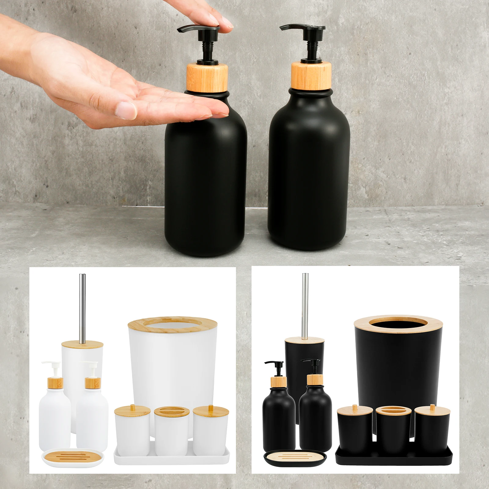 Bathroom Accessories Set Premium Bathroom Set Enduring Soap Dispenser and Toothbrush Holder Set with Trash Can Tray Toilet Brush