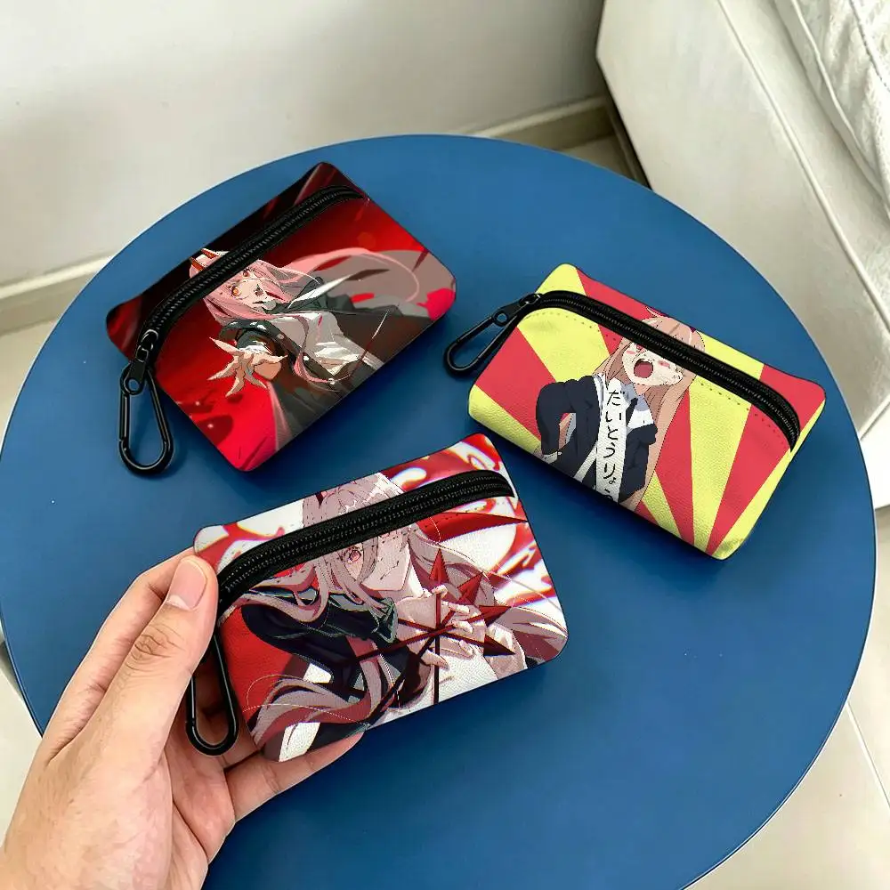 Power Anime C-Chainsaw M-Man Oxford Fabric Zipper Pouch Lightweight Hanging Coin Wallet For Coins ID Cards Keys Lipstick Earbuds