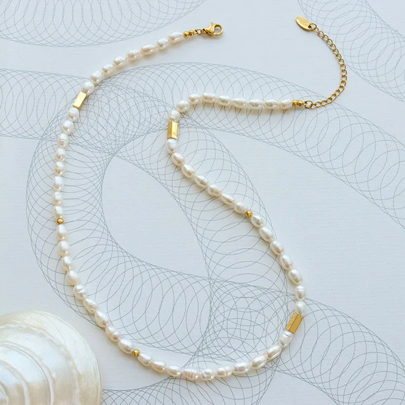 ​​2022 New Waterproof Stainless Steel Stitching Baroque Freshwater Pearl Necklace  for Women Beaded Choker Fashion Jewelry Gift