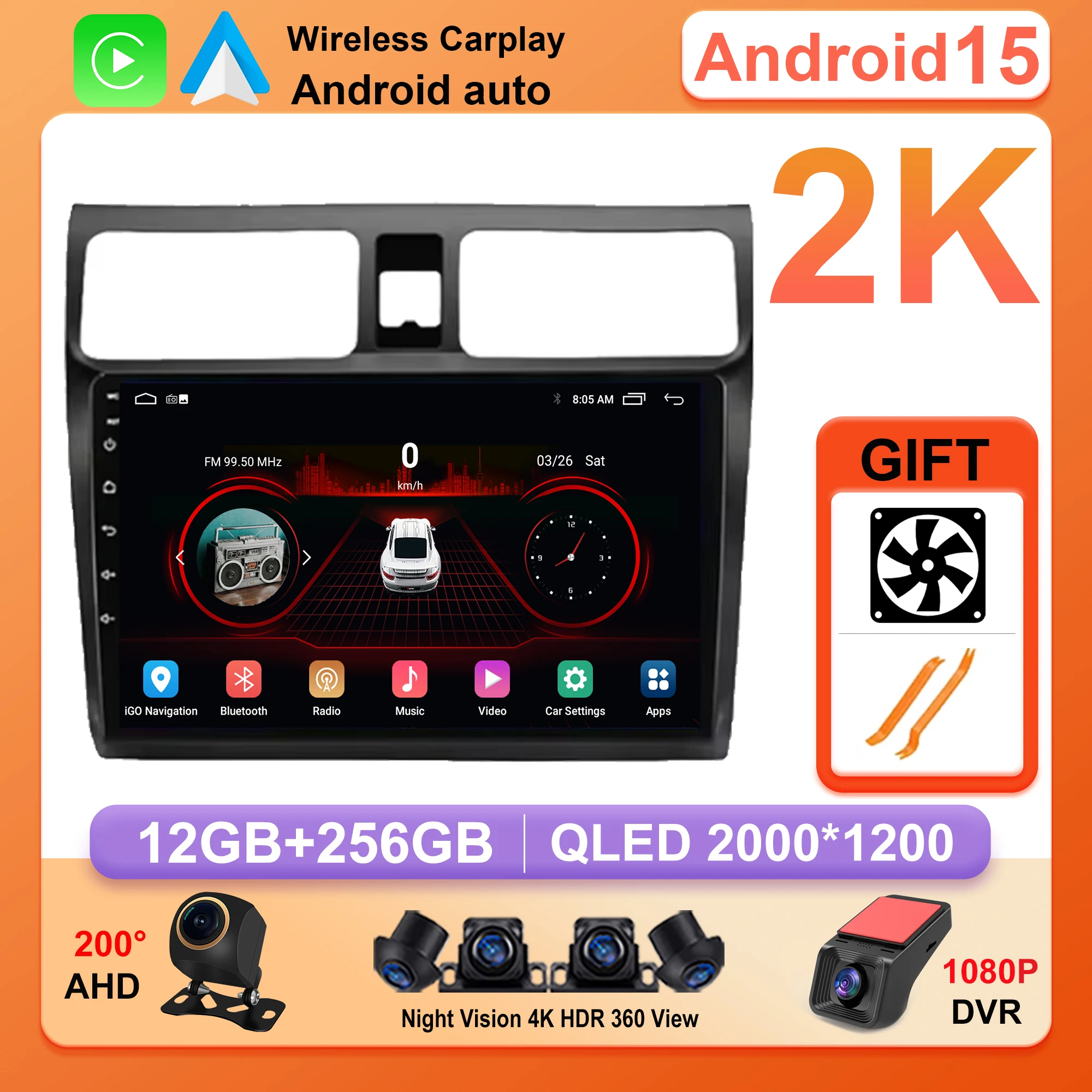 Android 15 Car Radio For Suzuki Swift 2003 - 2006 2007 2008 2009 2010 Multimedia Player Carplay AUTO Head Unit WIFI 4G BT Stereo
