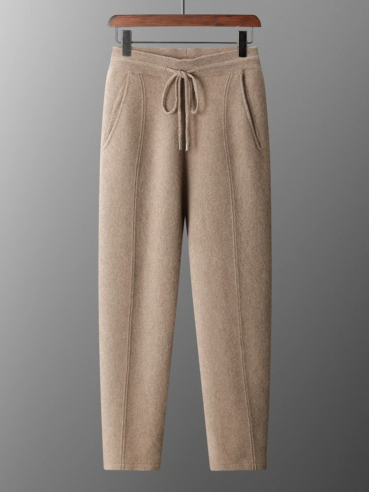 

TLOML Autumn Winter Heavyweight Men 100% Cashmere Knitted Pencil Pants Soft Warm Smart Casual Cashmere Knitwear Drawstring Pants