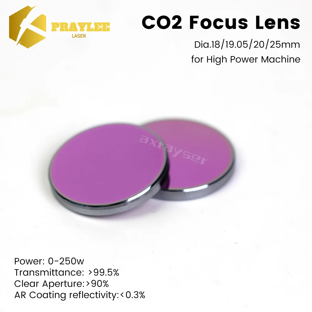 Praylee High Power CO2 Focus Lens CVD/PVD/Pro Dia.18 19.05 20mm FL38.1 50.8 63.5mm for CO2 Laser Engraving Cutting