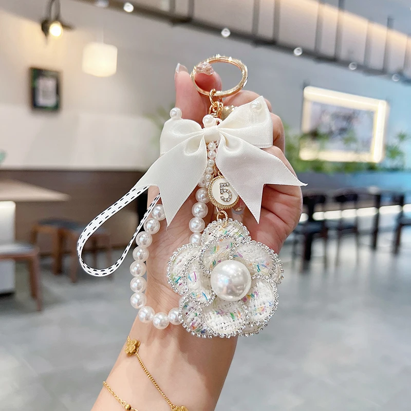Fashion Bow Pearl Flower Keychain Creative Ribbon Handmade