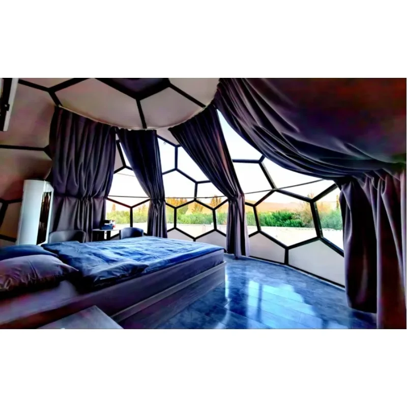 Resort 20 Years Long Life Luxury Style Geodesic Luxury Tent Dome Blue Tempered Glass