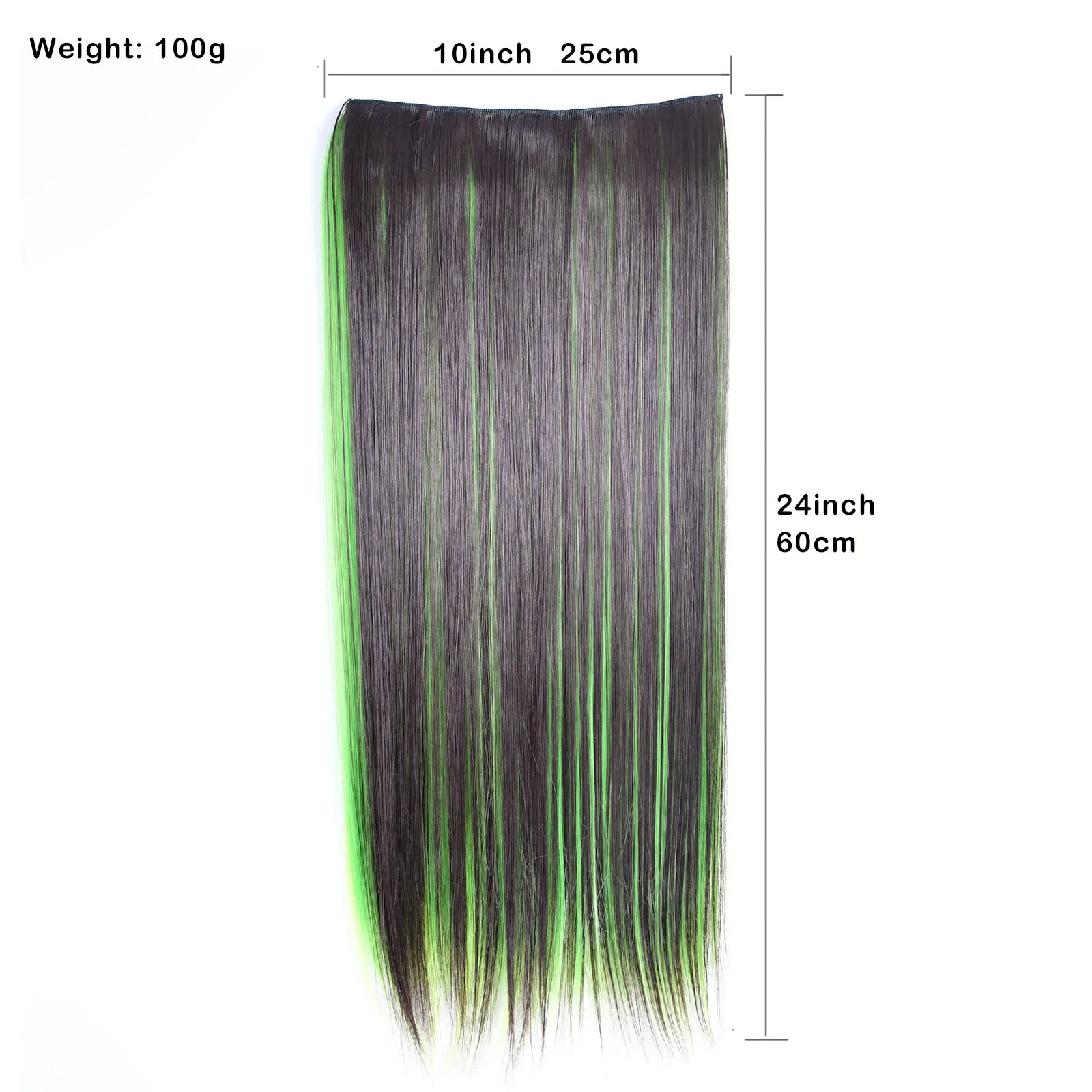 Synthetic Hair Clip in Hair Extension One Piece With 5Clips Long Straight&Wavy Dark Brown Highlighted Green Blue Pink Hairpieces