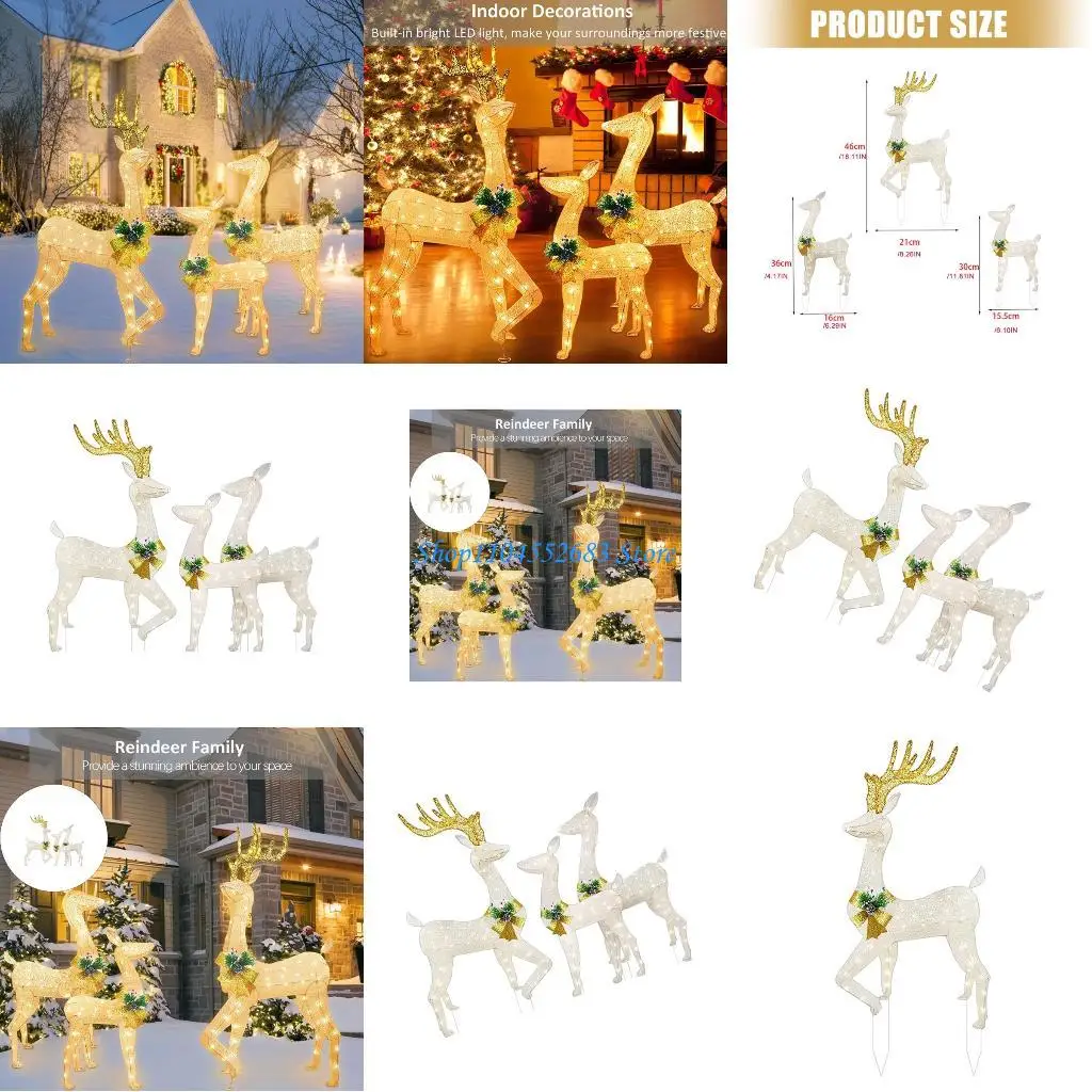 Y6GD 3 قطع LED ضوء حصة الرنة للإضاءة الخارجية لزينة عيد الميلاد والعطلات