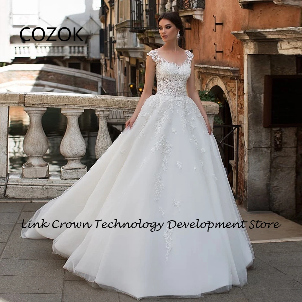 

COZOK Strapless Ivory Wedding Dresses with Lace Empire Bridal Gowns 2024 Summer Soft Tulle Sleeveless Vestidos De Novia New