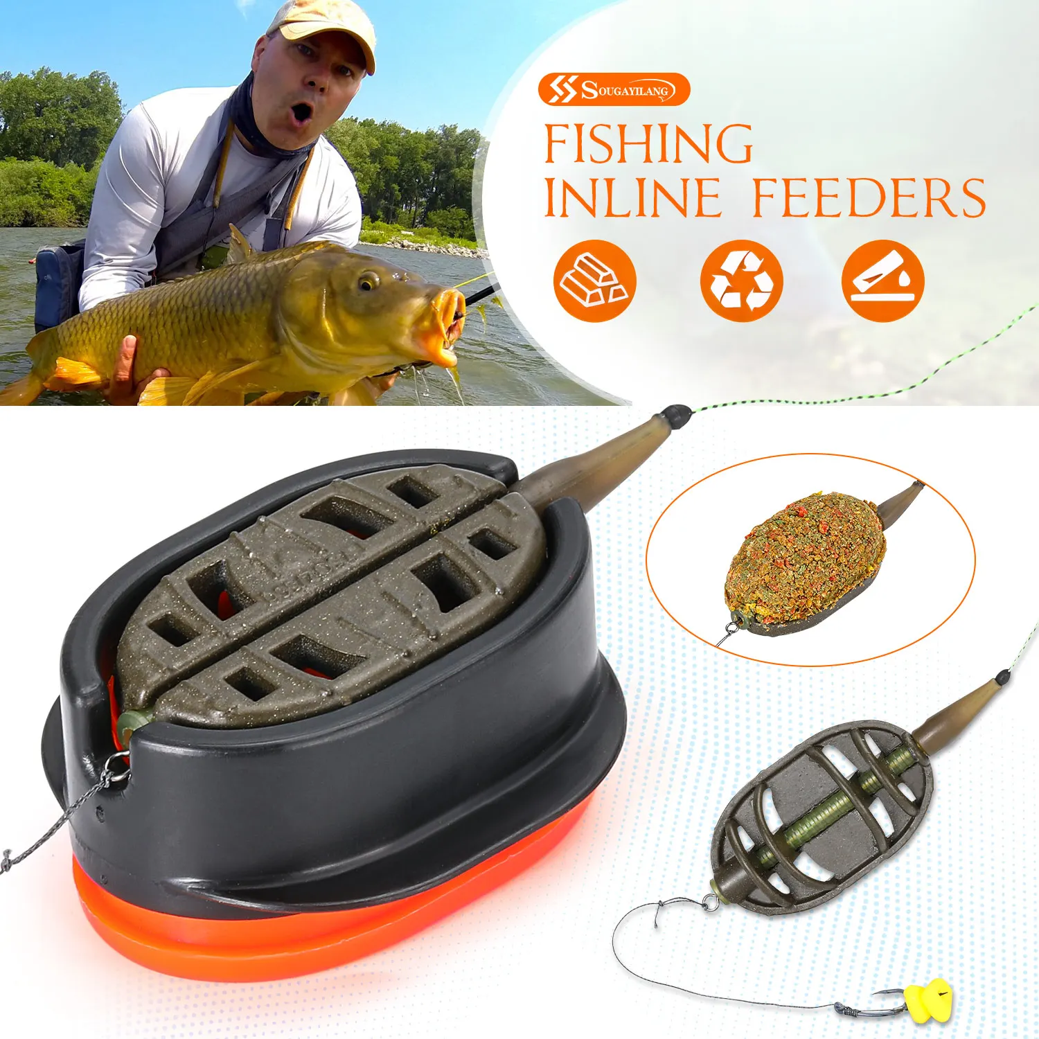 

Sougayilang 50 г метательная приманка для ловли карпа, держатель для приманки, инструмент, комплект кормушки для ловли карпа, кормушка для метода, высокоскоростная приманка