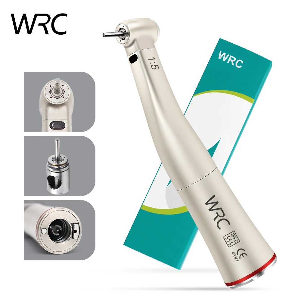 Dental 1:5 Increase Contra Angle LED Handpiece Red Ring Internal Four Way Spray Push Button Chuck for E-type Connector