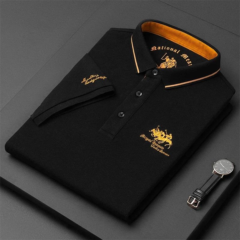 Men's trendy simple embroidery casual fashion short sleeved POLO shirt for summer, young and comfortable top M-4XL