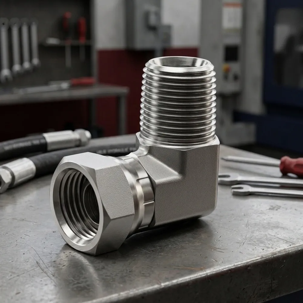 Hydraulic Swivel Elbow Fitting 1/2in NPTF to 1/2in NPSM 90 Degree for SAE J512 1501-08-08 Mobile and Industrial Use