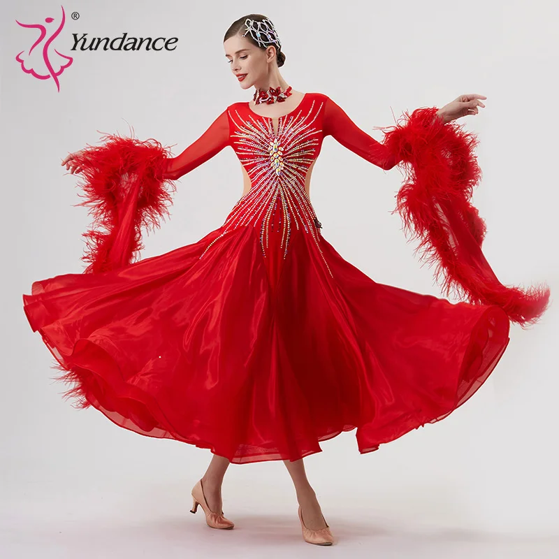 B-22211 New Women Modern Dance Rhinestone Color Diversity Dress Ballroom National Standard Waltz Competition Performance