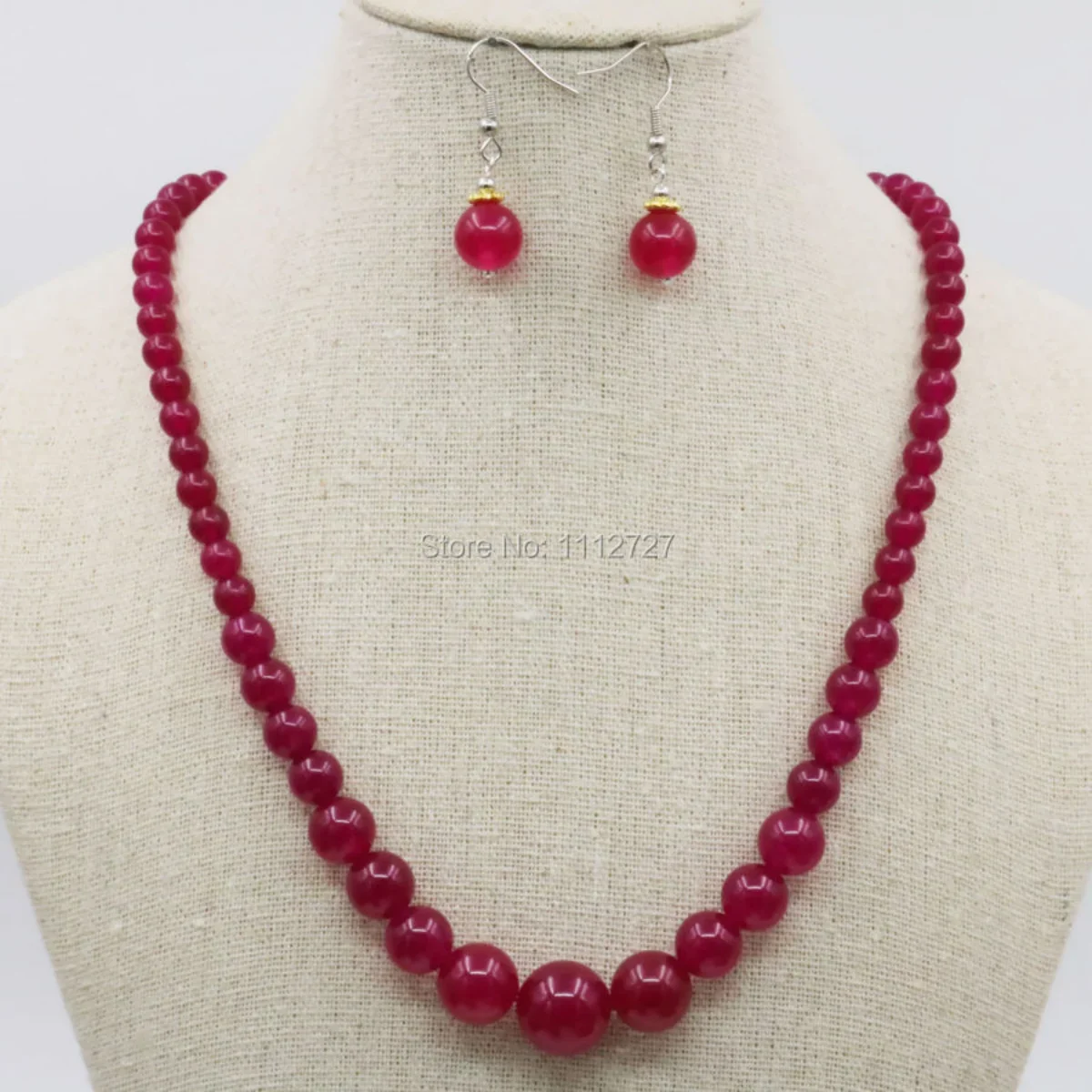 6-14mm Natural Rose Red Jade Stone Tower Necklace Chain Earring Sets Round Beads Women Jewelry Making Gifts Accessories 18inch