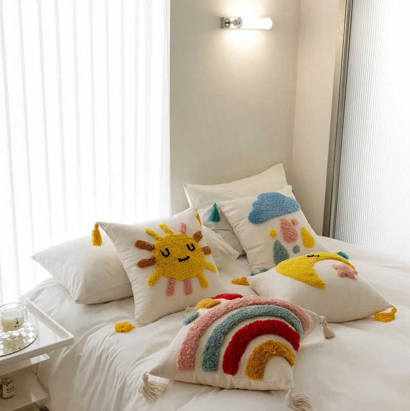 

INS New Cartoon Pillow Bedside Cushion Tufted Embroidered Pillow Creative High-end Sofa Backrest Bed Pillow Table & Sofa Linen