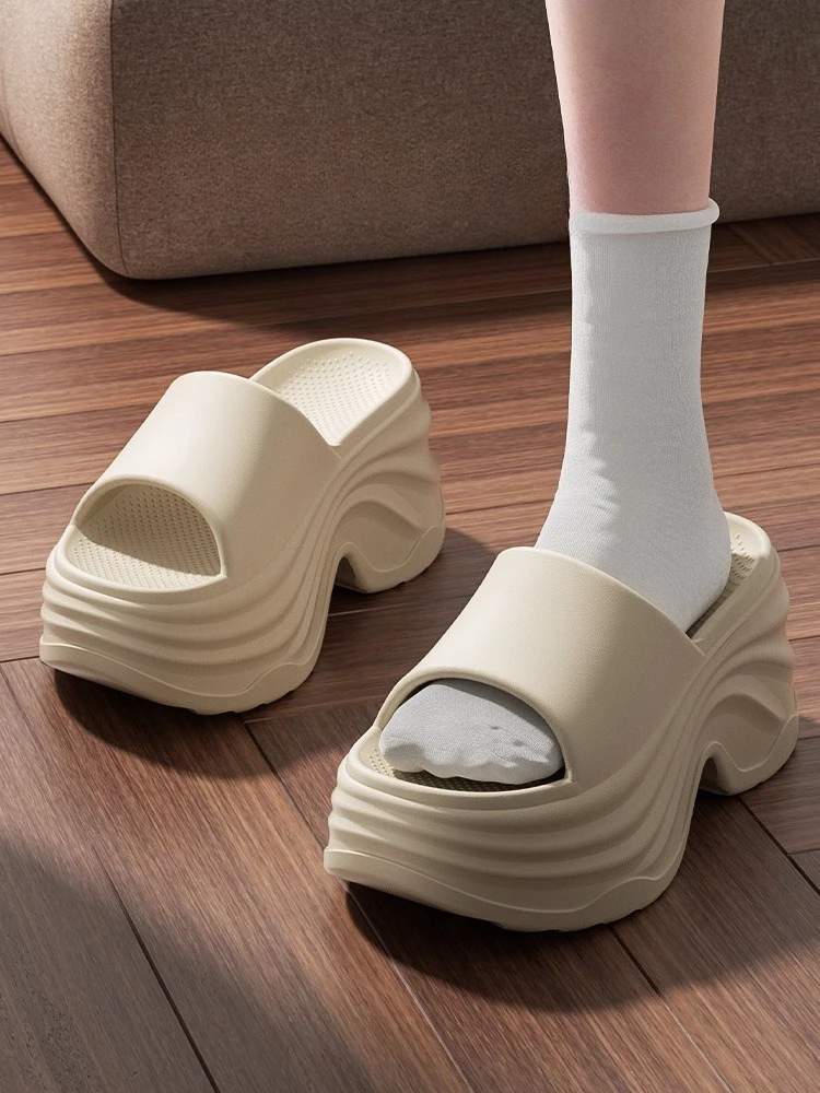 Solid Color EVA Platform Slippers Women Thick Non Slip Beach Slides Sandals Lady Summer Soft Sole Wedge Heel Slipper_vogvips.com