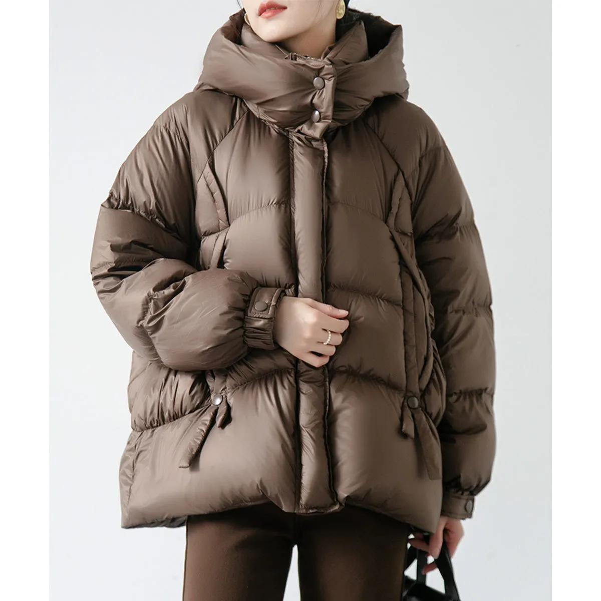 

Live product 2024 spring new product 90 white goose down jacket women's standing collar hooded mid length warm jacket