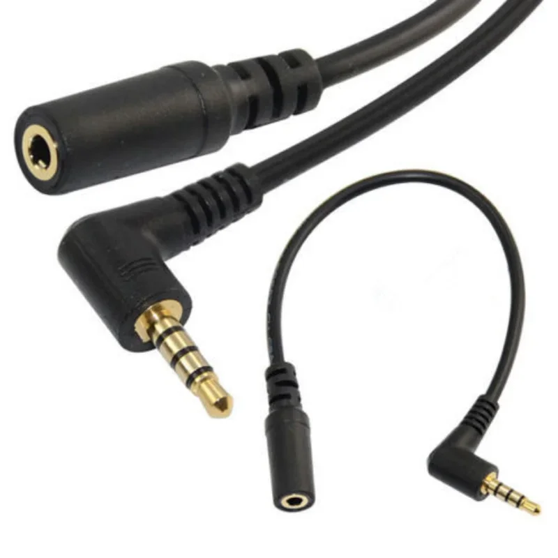 20cm 90 Degree Right Angle 4 Pole TRRS 3.5mm Aux Audio Cable Extender Adapter M/F 3.5mm for PC OR Mic-earphone