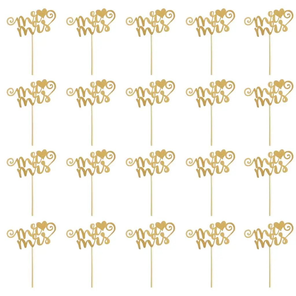طقم ورق لامع لكعكة الزفاف ، 20 قطعة/المجموعة ، mr & mrs ، heart ، كب كيك ، ديكور ، حفلة ، ملحقات الذكرى السنوية #1